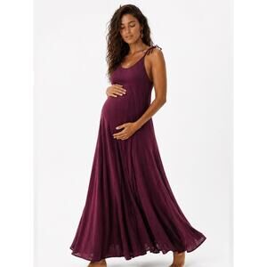 Organic Cotton Viscose Blend Burgundy Maxi Maternity Dress Adjustable Flowy M